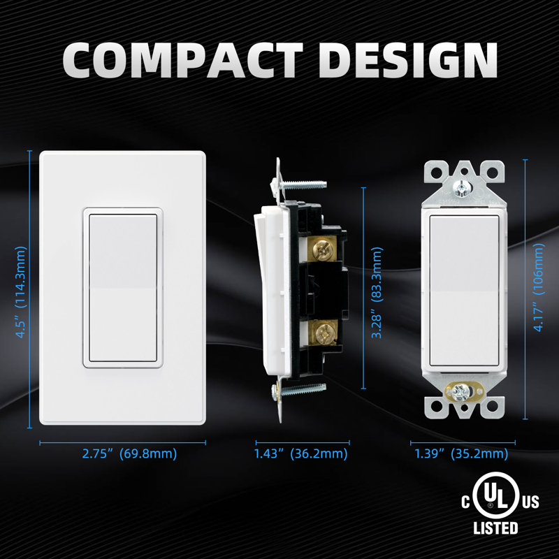 White Matte Single Pole Rocker Light Switch Set with Thermoplastic Wall Plate
