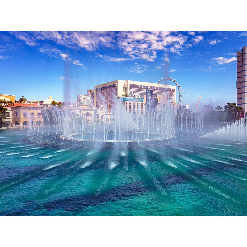 Fountain Show At The Bellagio | Las Vegas, Nevada by Brian Mc Clean, Black Framed Canvas, 25" H x 33" W