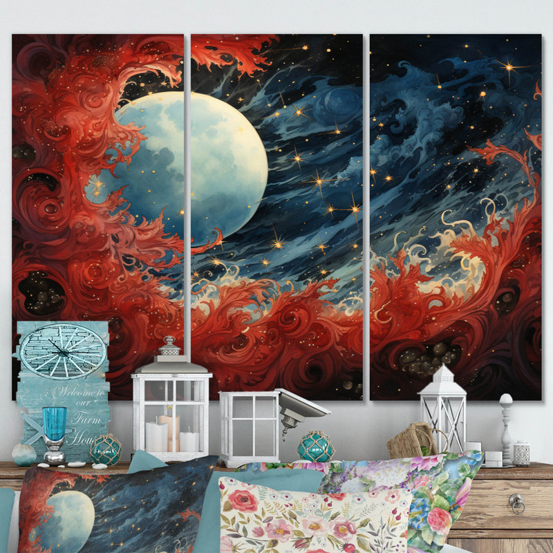 Ensemble de 3 décorations murales universelles rouges et bleues en métal