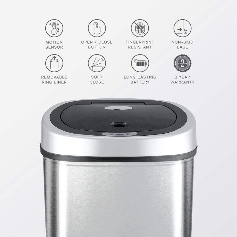 11.1 Gallon Silver Stainless Steel Touchless Motion Sensor Trash Can
