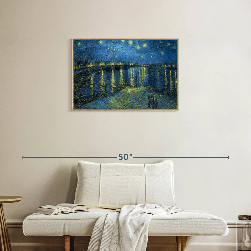 La nuit étoilée sur le rhône, 31 po x 21 po, Cadre flottant en bois naturel