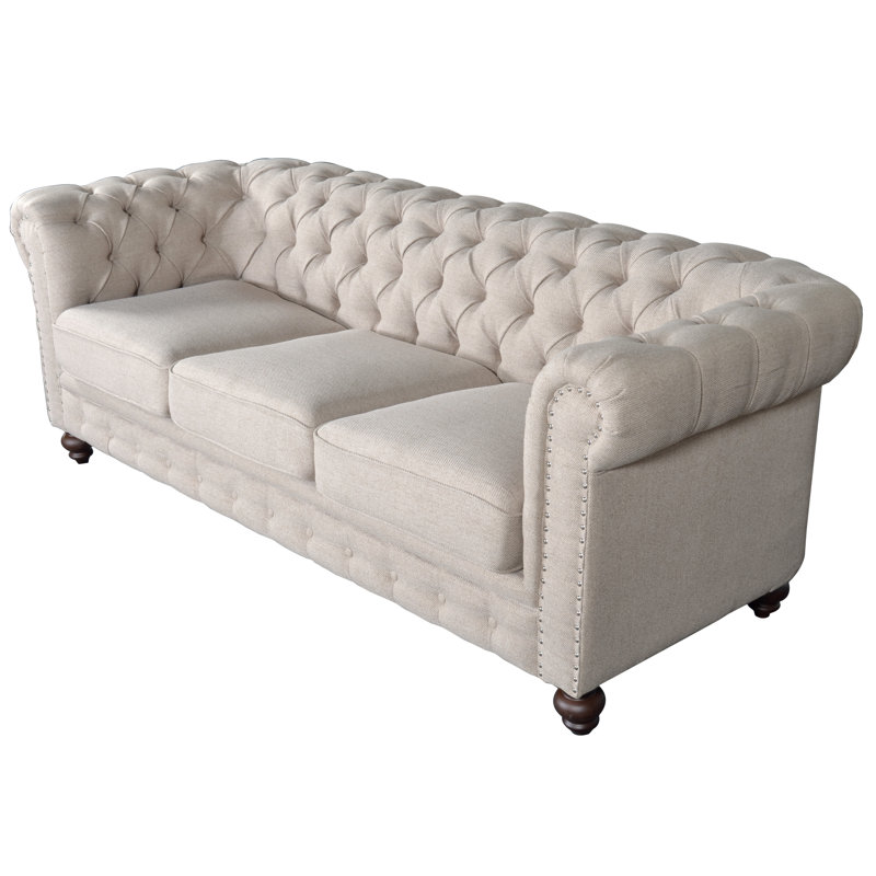 Canapé Chesterfield Darlaine, Mélange de lin beige