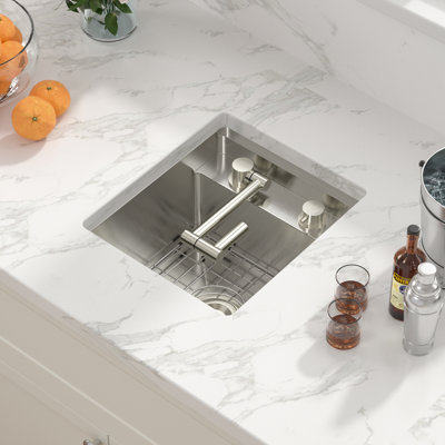 15" L x 17" W Undermount Bar Sink Single Bowl Stainless Steel Kitchen Sink with Folding Faucet