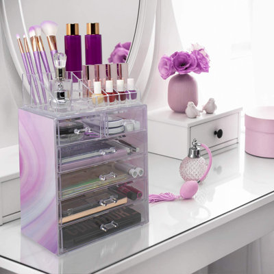 Sorbus Acrylic Makeup and Jewelry Storage Organizer Case, 2 Piece in Tie-Dye-Pink