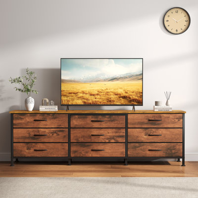 63 Inch Dresser for Bedroom, 9 Drawers Fabric Dresser Closet, Large TV Stand, Entertainment Centre with Storage, Chest of Drawers