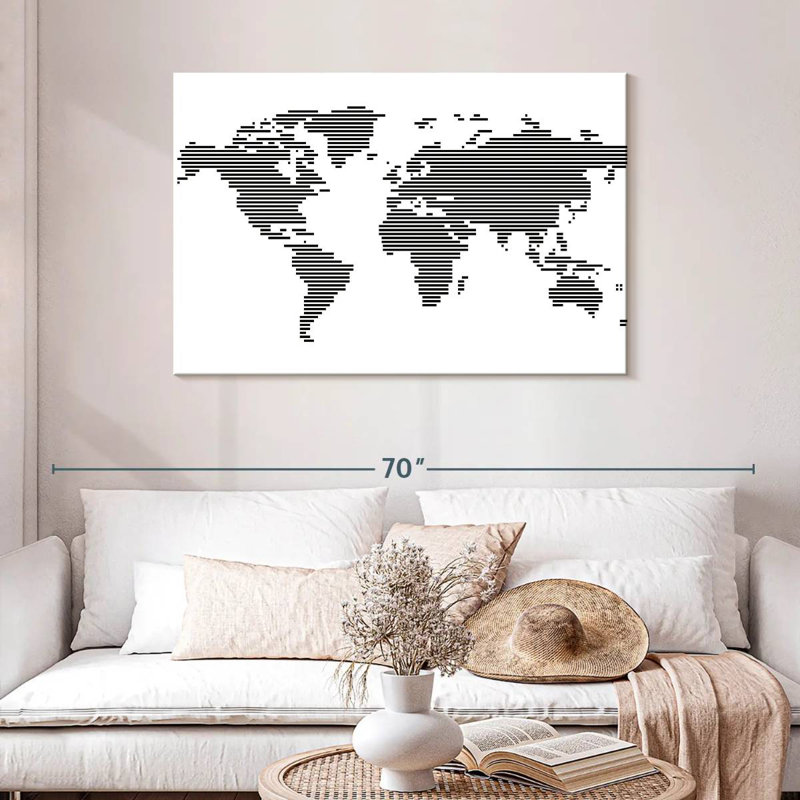 Carte du monde Aliaz BW Stripes, H 30 po x l 45 po