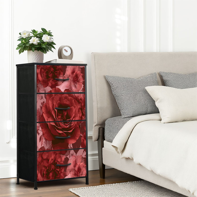 4 Drawer Dresser for Bedroom, Narrow Chest of Drawers, Wooden Top and Study Iron Frame 18"x37.5"-(WxH)