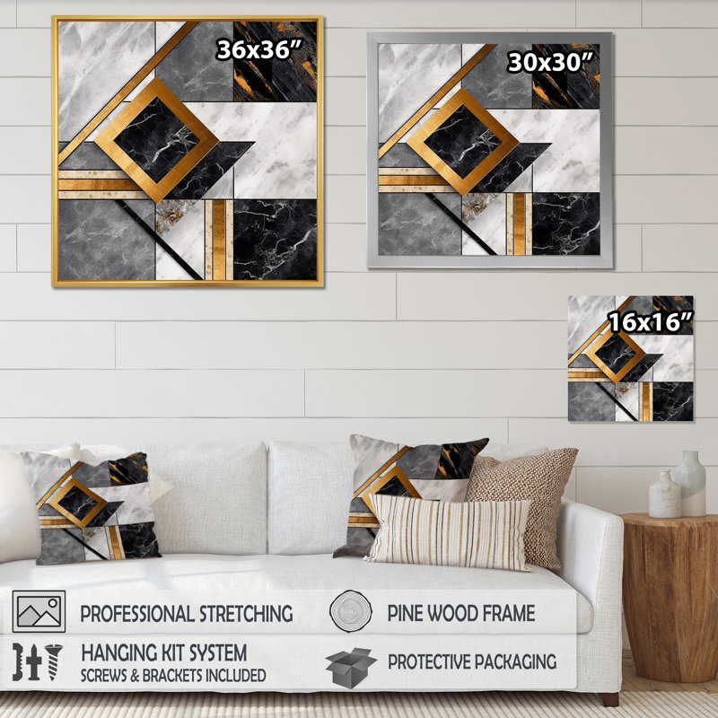 Marate granit agate avec touches dorées, reproduction d'art sur toile encadrée, H 16 po x l 16 po x P 1 po