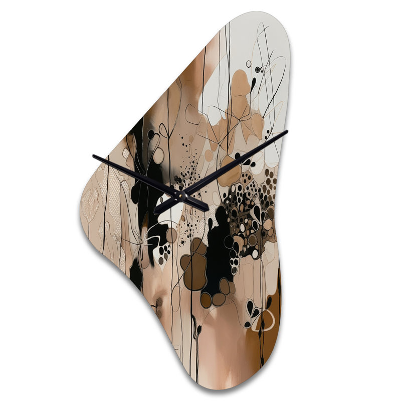 «Mctyre Brown and Black Artistic Freedom I», horloge asymétrique abstraite en métal, impression murale moderne à forme libre
