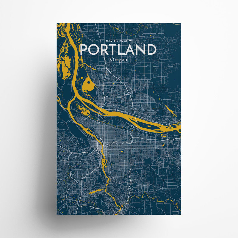 Portland City Map In Amuse - No Frame Print, 17cm H x 11cm W x 0.05cm D