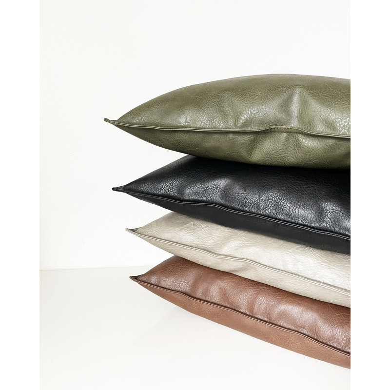 Square Leather Pillow Cover & Insert, Stone