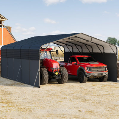 Abri d'auto 20 x 25 pi avec lumières de sécurité solaires et murs amovibles - Garage extérieur robuste pour 2 véhicules, bateau ou tracteur