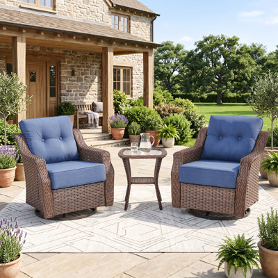 Outdoor Wicker Swivel Glide Chair Set with Cushions