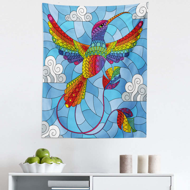 Hummingbird Clouds Sky Mosaic Illustration Tapestry, 71.12cm H x 58.42cm W
