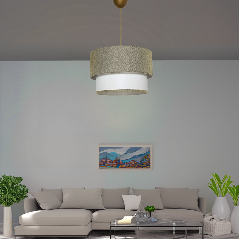 Lustre cylindrique en métal, Vert / blanc