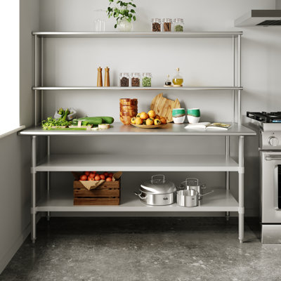 Table de travail commerciale en acier inoxydable avec 2 tablettes et tablettes