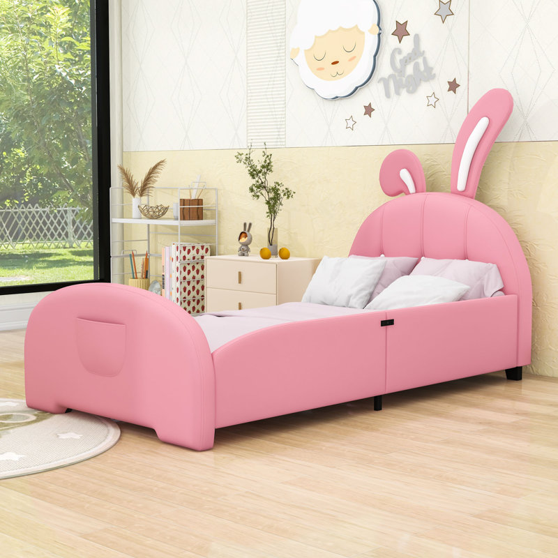 Lit plateforme en cuir Axeton, Rose