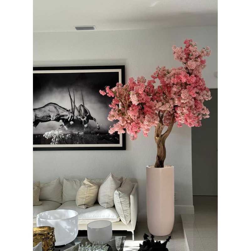 Pink Cherry Blossom Tree In Matte Planter, Black