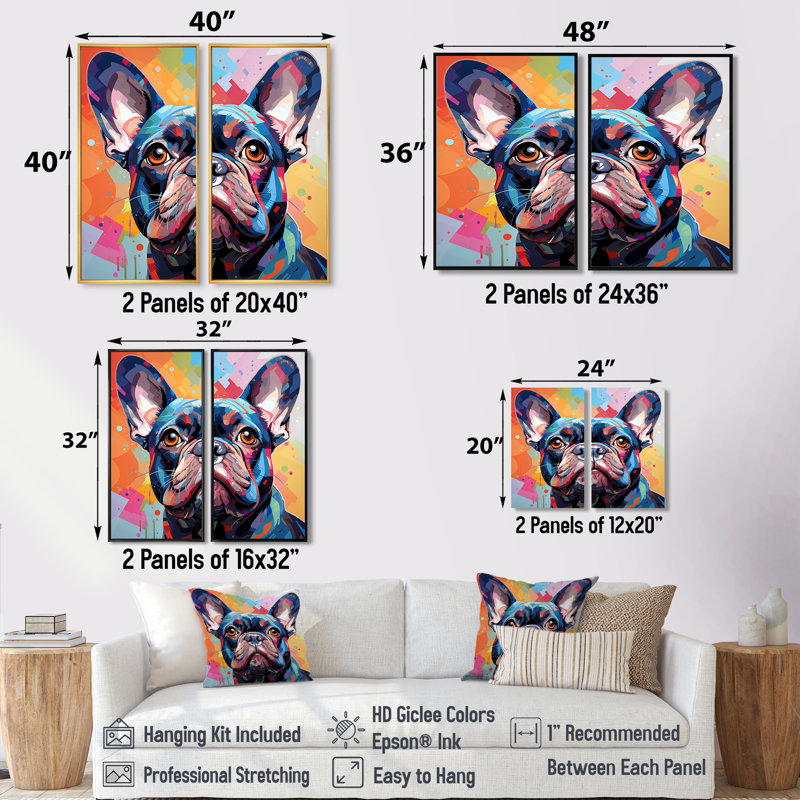 Chien, bouledogue français, fête - décoration murale moderne, H 20 po x l 24 po, Toile tendue, Ne s’applique pas