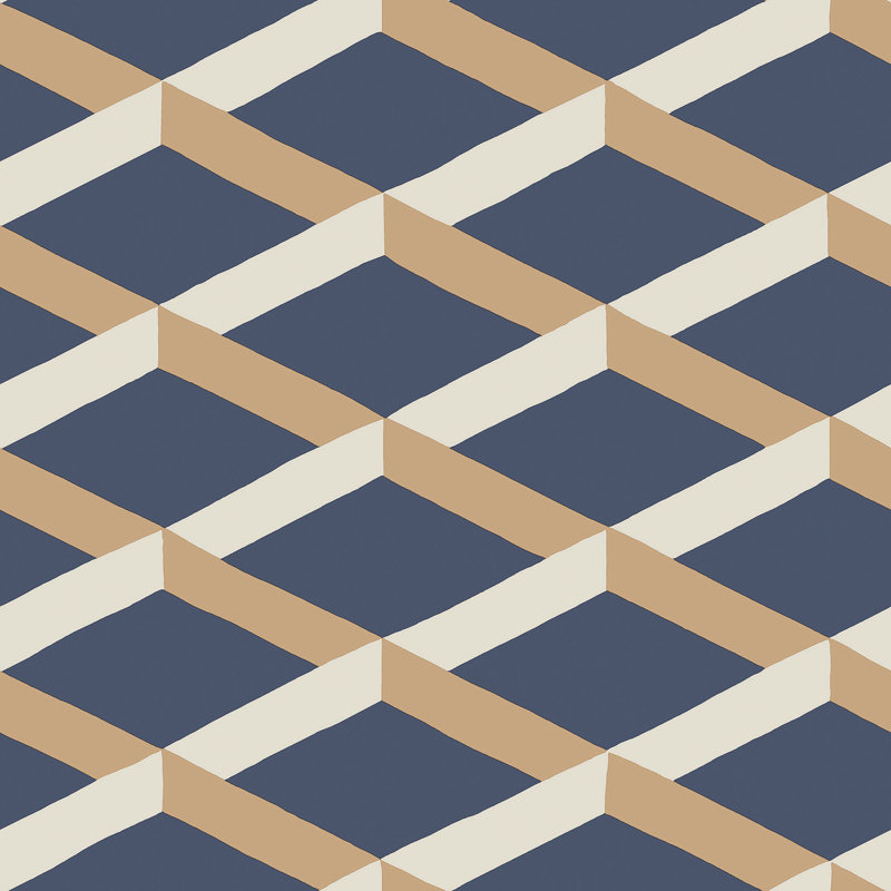 Luxe Shadow Trellis Wallpaper, Mustard/Blue