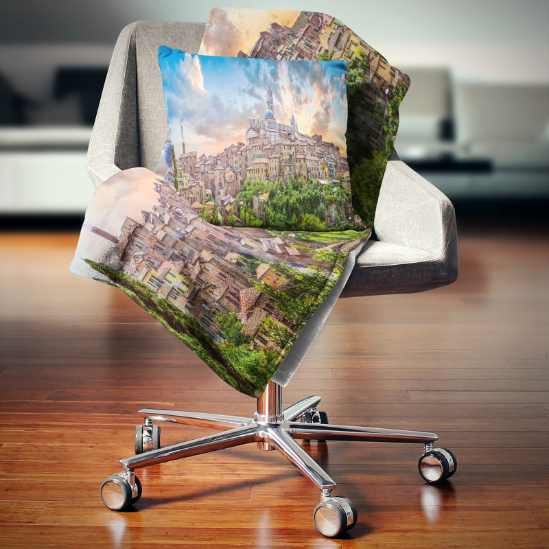 Coussin à imprimé paysage paysage de la ville historique de Sienne, 16 po x 1 po, Coussin décoratif