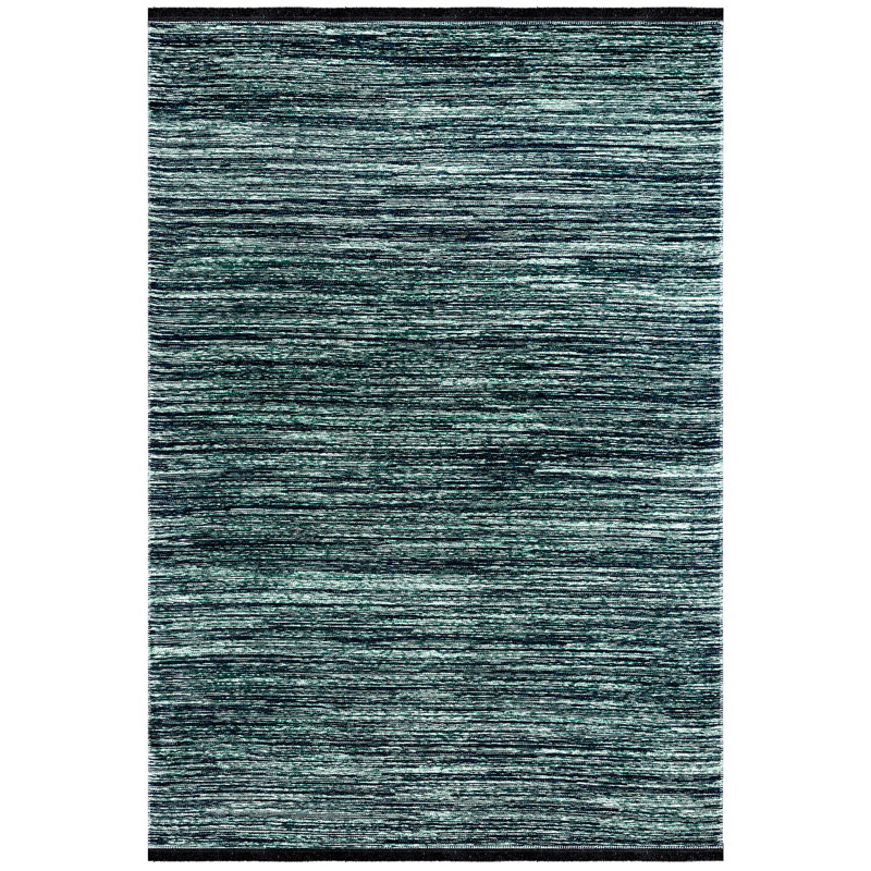 Tapis bleu uni en polyester noué à la main Evalyna, Rectangle 6 pi 7 po x 9 pi 6 po