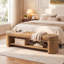 Banc de lit long de 160 cm (62,99 po) en similicuir avec tablette de rangement ouverte, banc de chambre à coucher