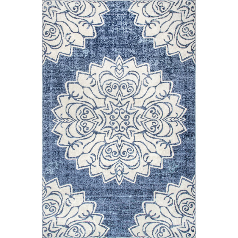 Bleu/blanc tapis Caelynn, Rectangle 5 pi x 8 pi