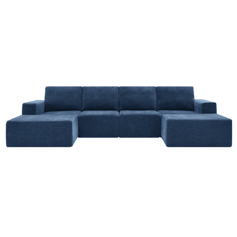 110*72" Modular U Shaped Sectional Sofa With Ottomans,Luxury Cloud Chenille Floor Couch With Deep Seat,No Assembly Required,Fully Compressed Upholstered Sofa For Living Room,Bedroom