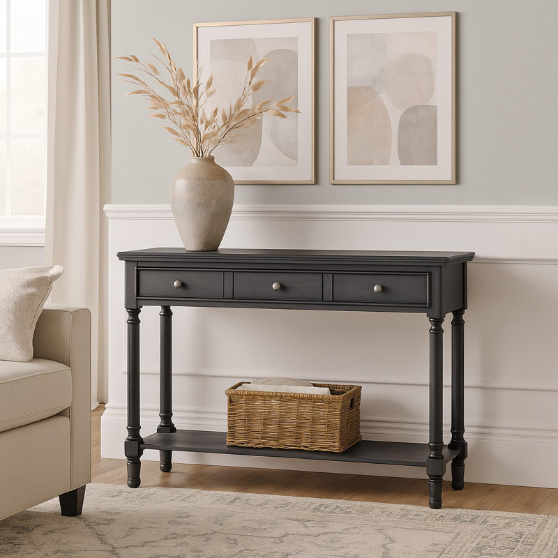 3 Drawer Console Table for Hallway & Living Room Furniture, Slim Entry Hall Table Cabinet, Grey, 81 H x 100 W x 24 D cm