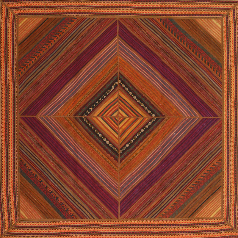 Tapis rouge / brun / orange Crimson, Carré 7 pi