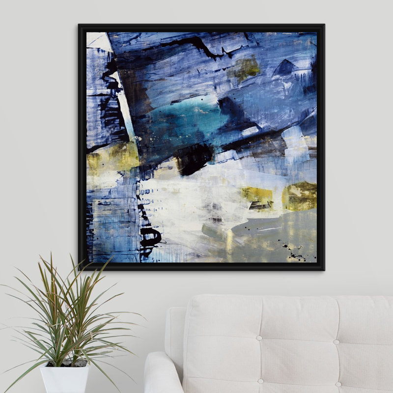 « new light », peinture sur toile, Cadre flottant noir, H 31,7 po x l 31,7 po x P 1,75 po