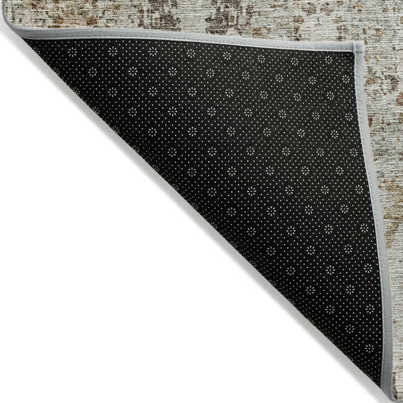 Tapis intérieur lavable floral 9 pi x 12 pi en lin noir et brun