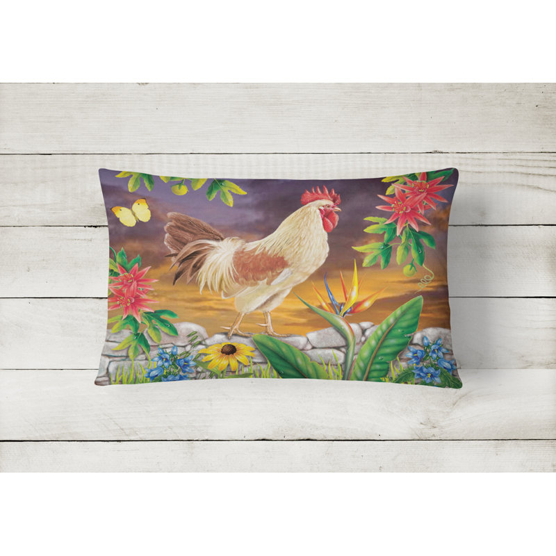 Outdoor Throw Pillow, White Rooster