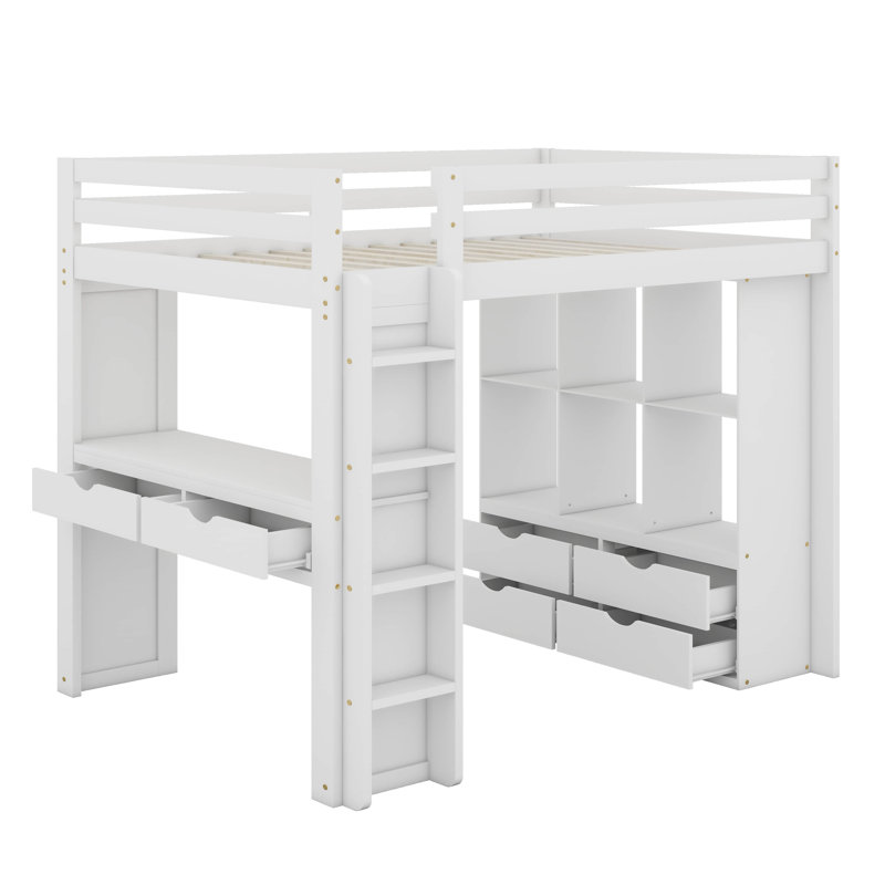 Lit mezzanine avec grandes tablettes, lumière DEL et bureau d'écriture, Lit simple, Gris