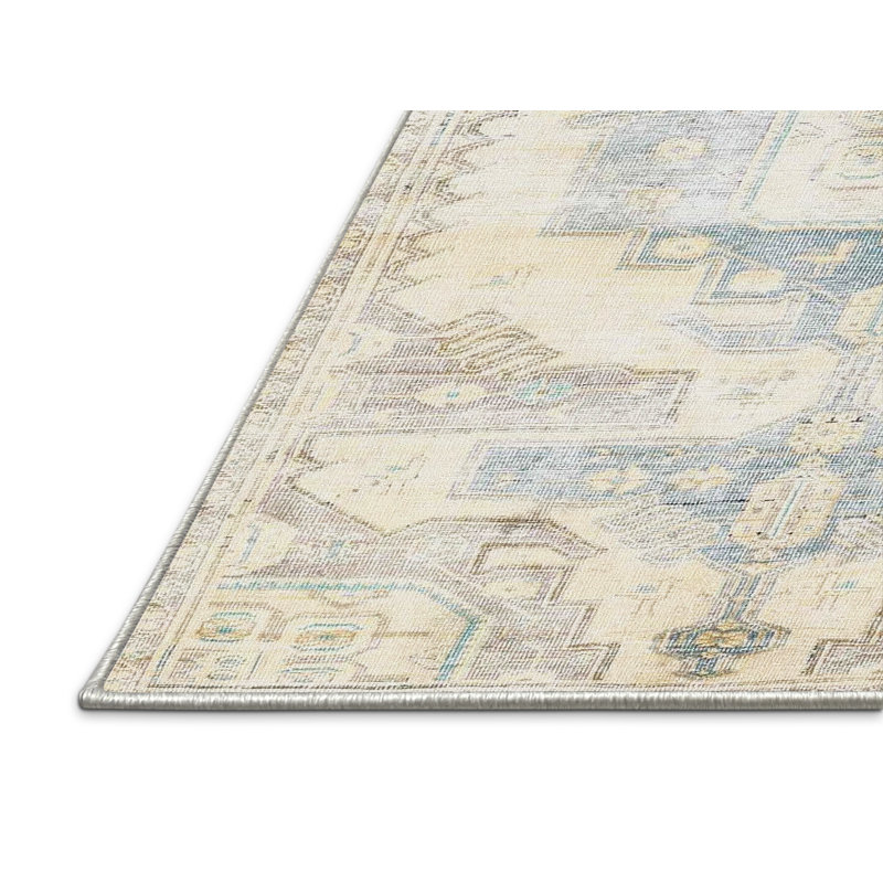 Tapis traditionnel beige / vert, Rectangle 5 pi x 7 pi