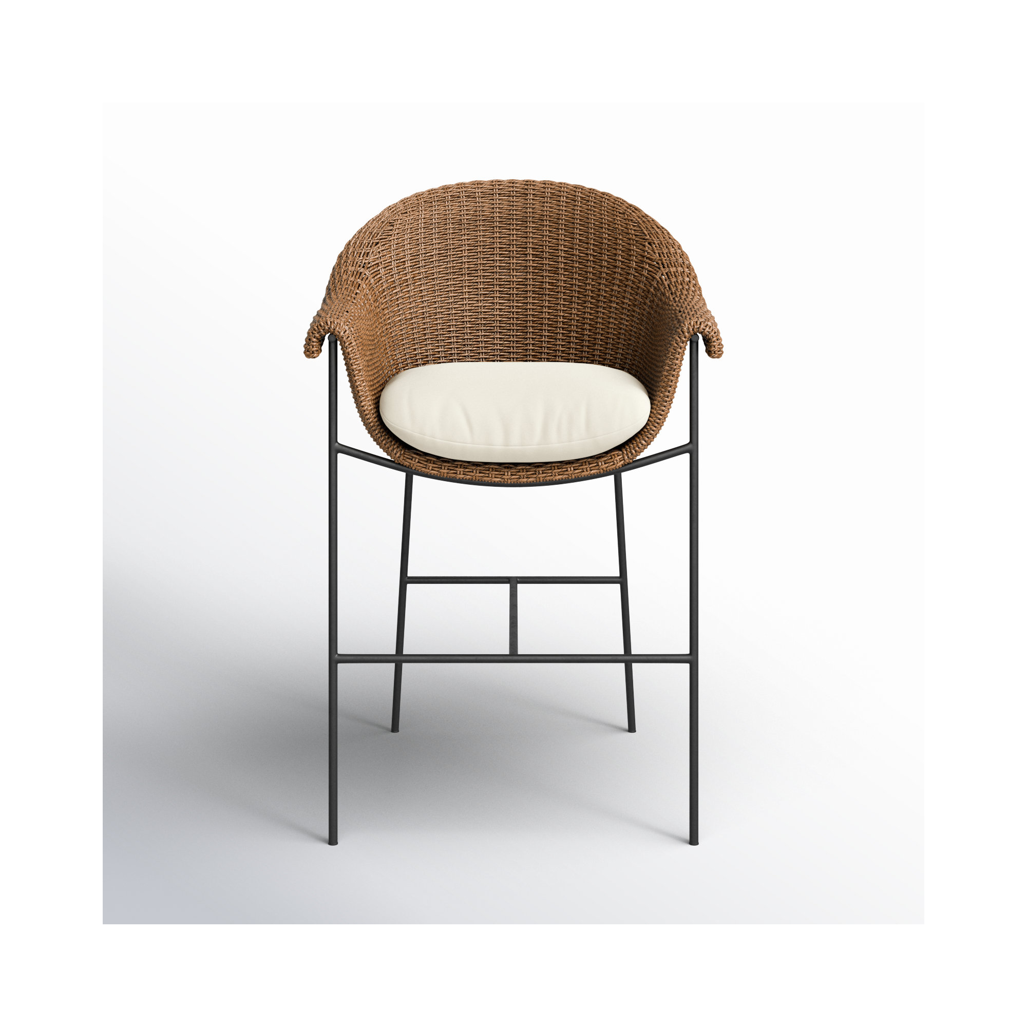 Rivah 42.25'' Polyethylene (PE) Wicker Outdoor Bar Stool with Cushion, Cream, Black/Brown