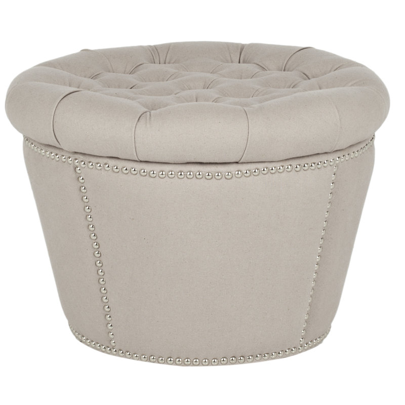 Upholstered Ottoman, Beige Linen