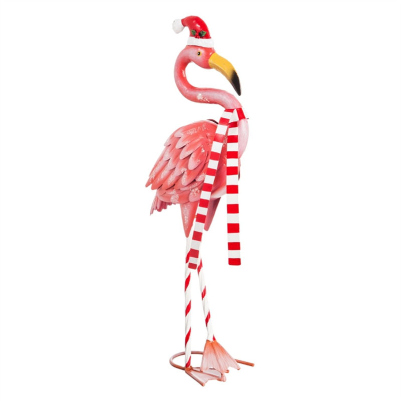 Statue de jardin en métal Santa Flamingo