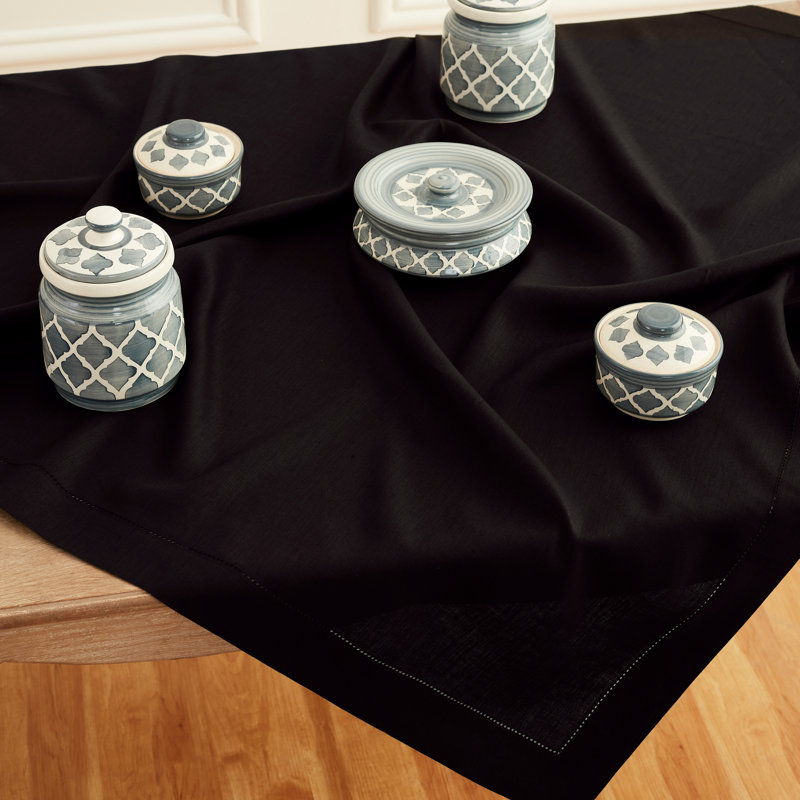 100% Pure Linen Hemstitch Table Cloth - Classic Hemstitch, Black, 156" x 60"