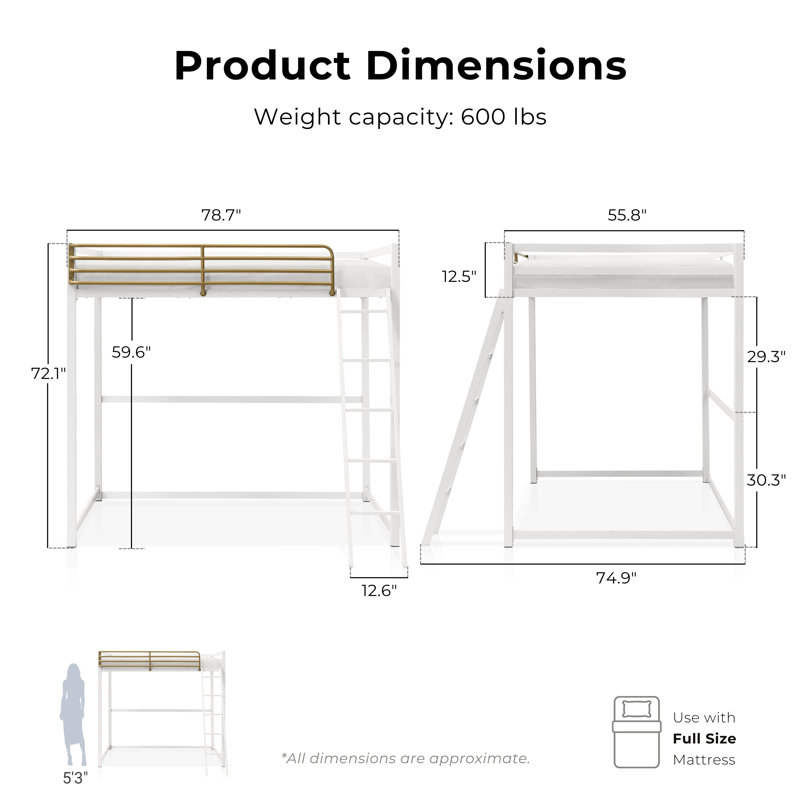 Audreena Metal Loft Bed, White, Full