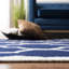 Tapis géométrique bleu en laine et coton tissé à la main Emek-792849111