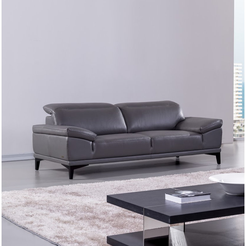 Butcombe Leather Match Pillow Top Arm Sofa, Gray Leather Match, 38"H x 85"W x 41"D