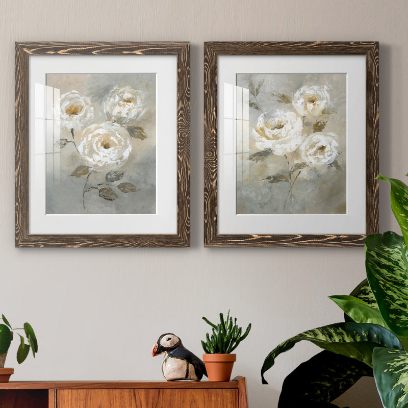 «Soft and Bold I», ensemble de 2 reproductions d'art, Blanc, Papier avec cadre noyer, H 24 po x l 36 po x P 1,5 po