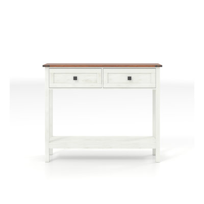 Farmhouse Style Console Table With 2 Drawer And Bottom Storage Shelf For Entryway, Rustic Side Table With Storage Drawer And Shelf For Living Room, Hallway(Antique White)