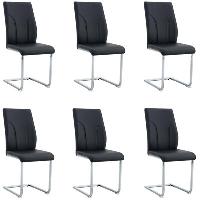 Black Dining Chairs Set, Modern Pu Leather Dining Room Chairs Set Of 6, Silver Chrome Leg Dining Chairs