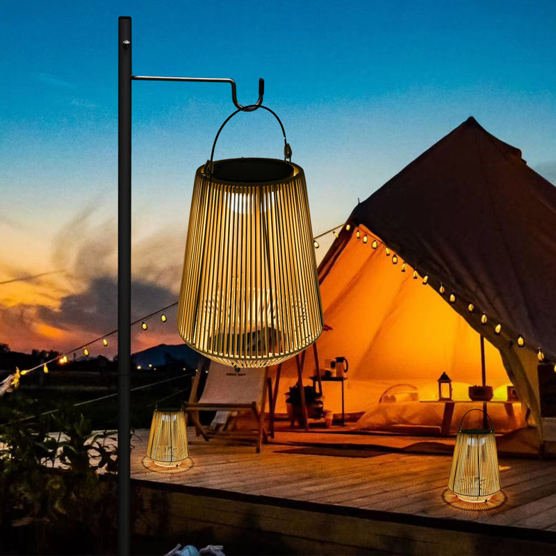 Lanterne solaire extérieure en rotin tissée à la main, lumière ambiante chaude imperméable IP65, double charge solaire et USB, 10 heures de fonctionnement 12H, lampe suspendue et de table pour patio