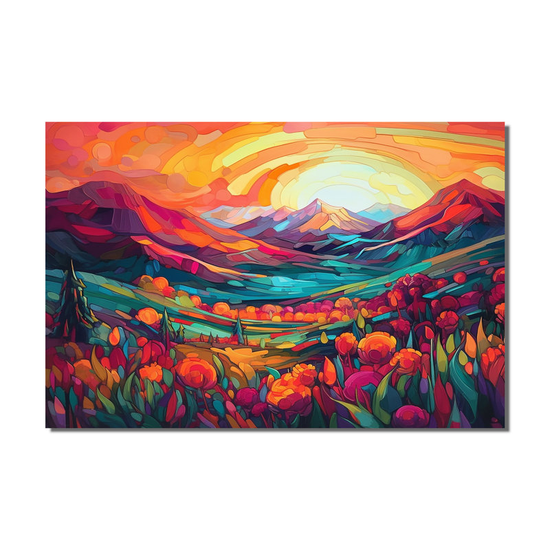 «Vibrant Sunset Shining Over Mountains I», reproduction d'art sur toile
