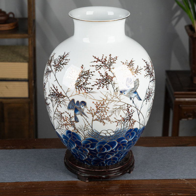 12,2 "Jingdezhen Céramique" Good Fortune Ahead ", vase de fleurs peint à la main