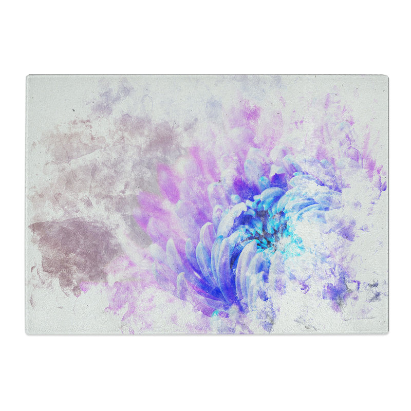 Tempered Glass Lilac & Blue Chrysanthemum Chopping Board, 28.5 cm x 39 cm